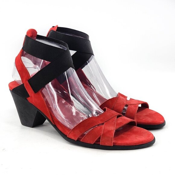 ARCHE NWOB Nubuck Leather Elastic Strap Sandals Red / Black - Picture 4 of 11